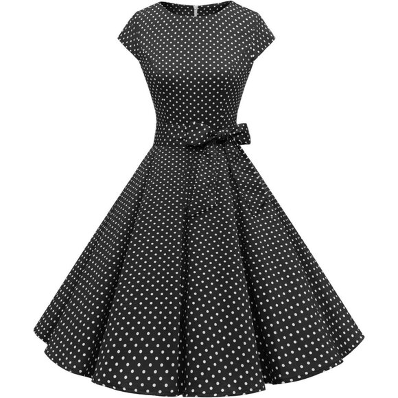 Women's Vintage 1950s Cocktail Dress Retro Rockabilly Prom A-Line Flared - Picture 1 of 7